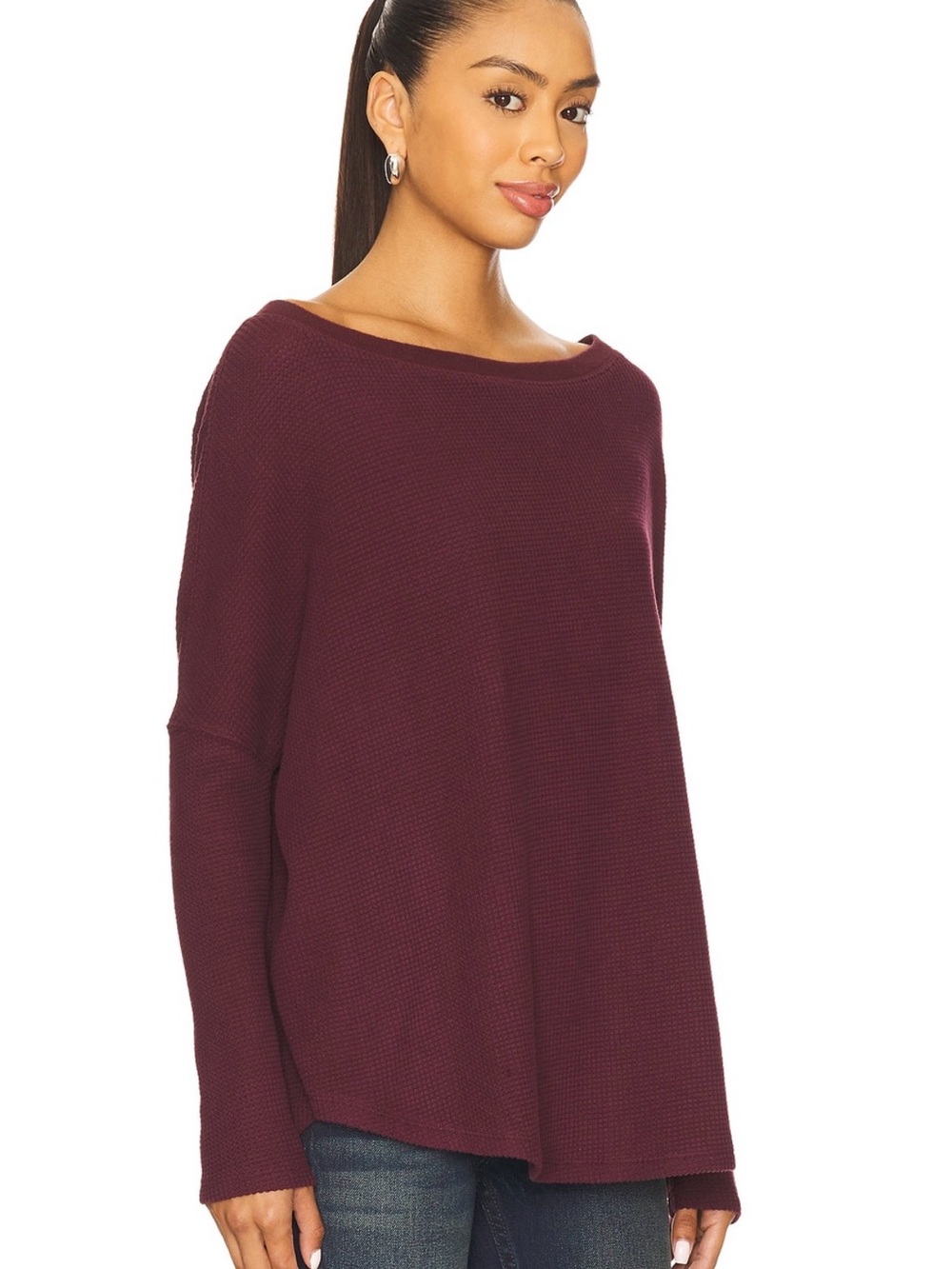 NWOT Free People We The Free Latte Blues Thermal Top Chocolate Grape XS